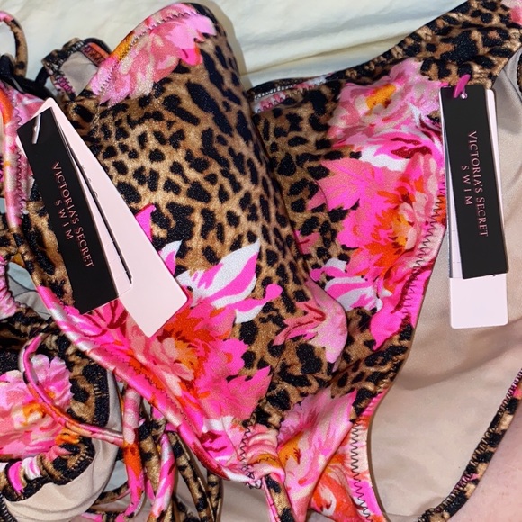 VS Leopard Floral Bandeau Bikini Matching Set Top Bottoms - Picture 7 of 9
